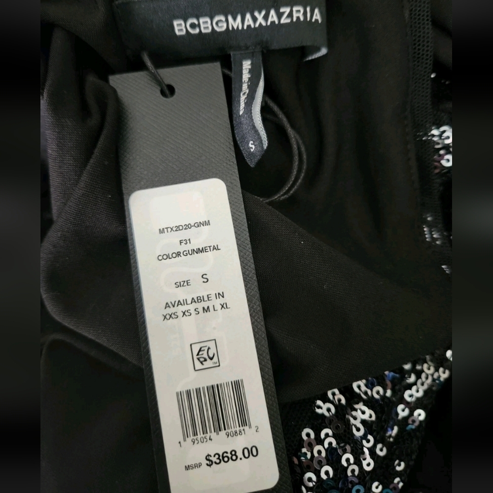 NWT BCBGMAXAZRIA Gunmetal Sequin Blouson Maxi Gown Dress Size S - Picture 4 of 4